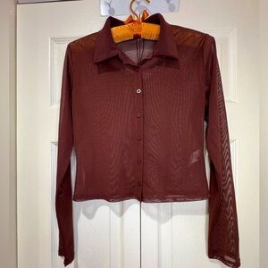 Garage Sheer Brown Button-Down Shirt. Size M NWOT